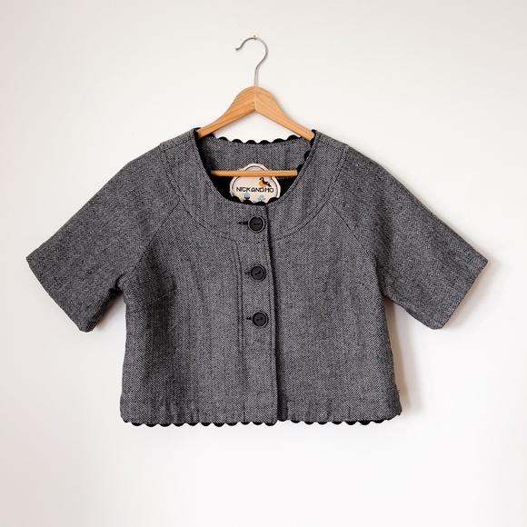 Anthropologie Nick And Mo Cropped Herringbone Tweed Blazer Career Office Medium - Picture 1 of 11